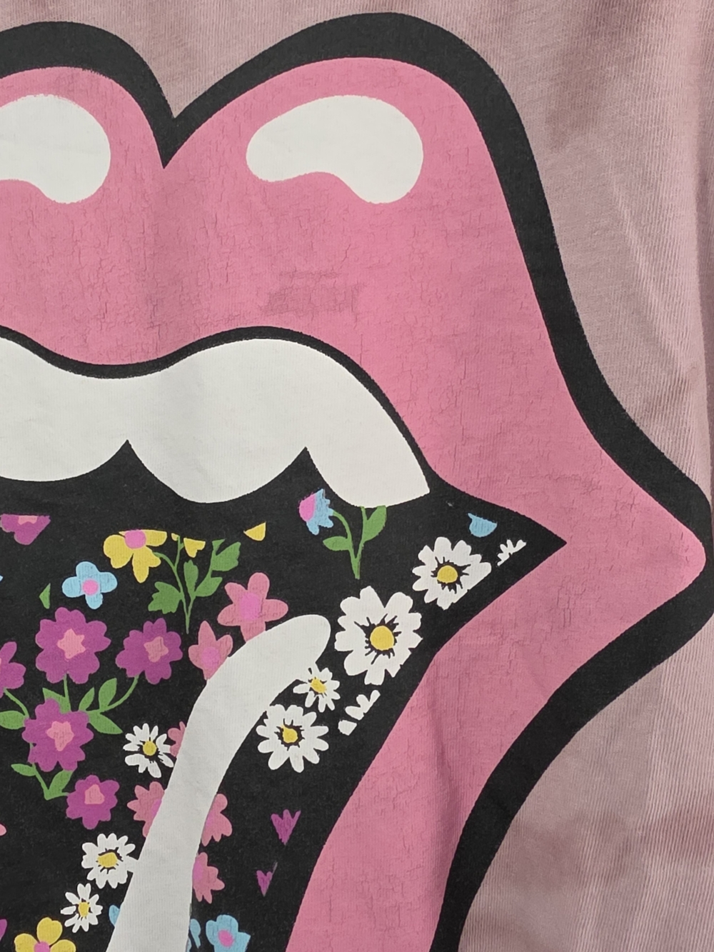 The Rolling Stones Pink Tie-Dye Tee with Floral Tongue Graphic Womens Large - Picture 7 of 9